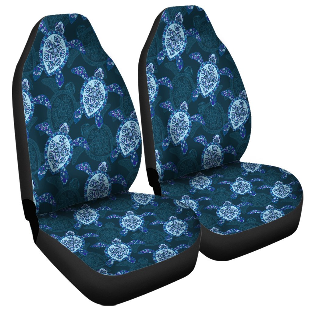 Hawaii Turtle Plumeria Blue Car Seat Covers - AH Universal Fit Black - Polynesian Pride