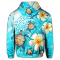 Hawaiian Turtle Plumeria Coat of Arm Ocean Hoodie - Polynesian Pride