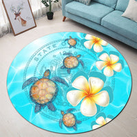 Hawaii Turtle Plumeria Coat Of Arm Ocean Round Carpet - AH - Polynesian Pride