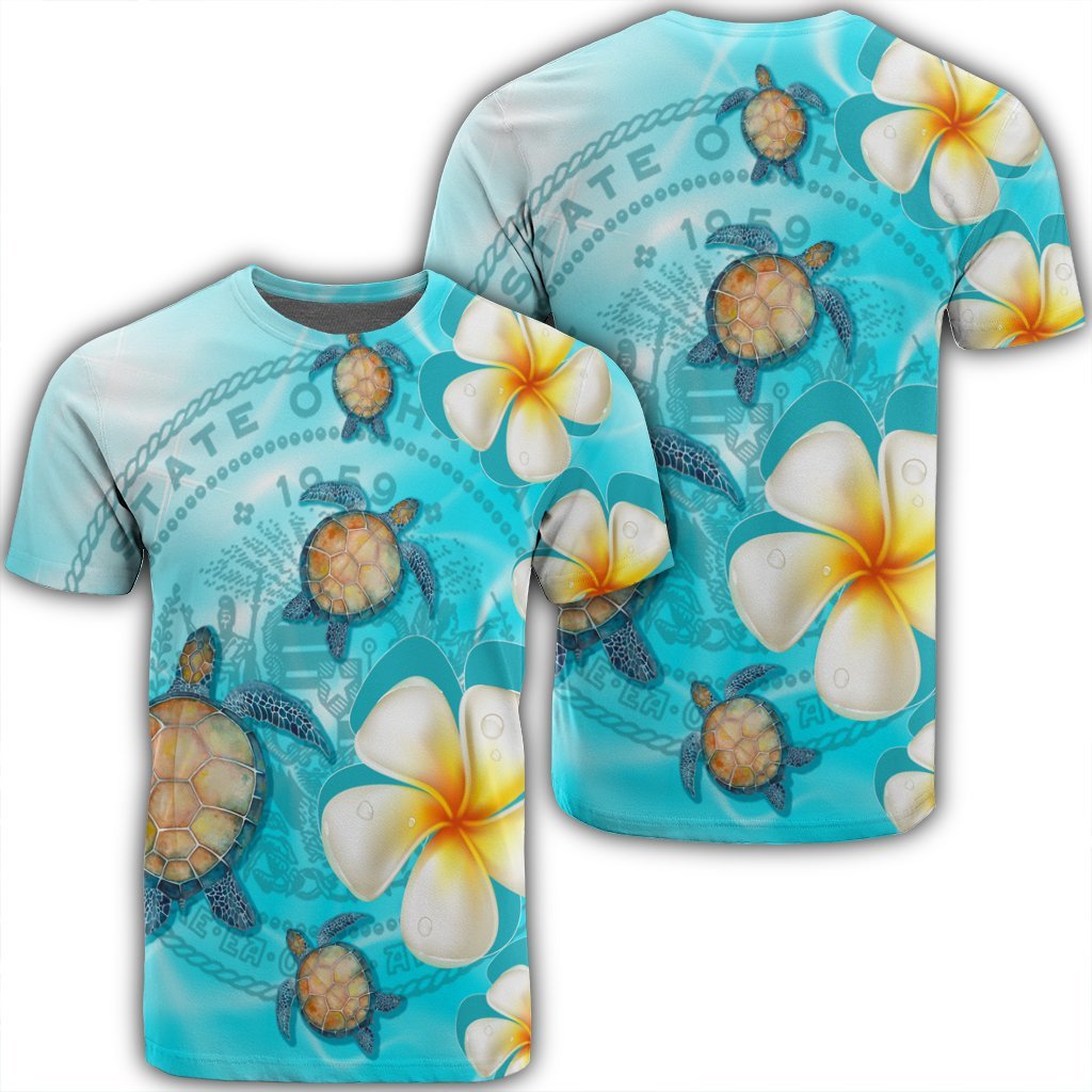 Hawaii Turtle Plumeria Coat of Arm Ocean T Shirt Unisex Black - Polynesian Pride