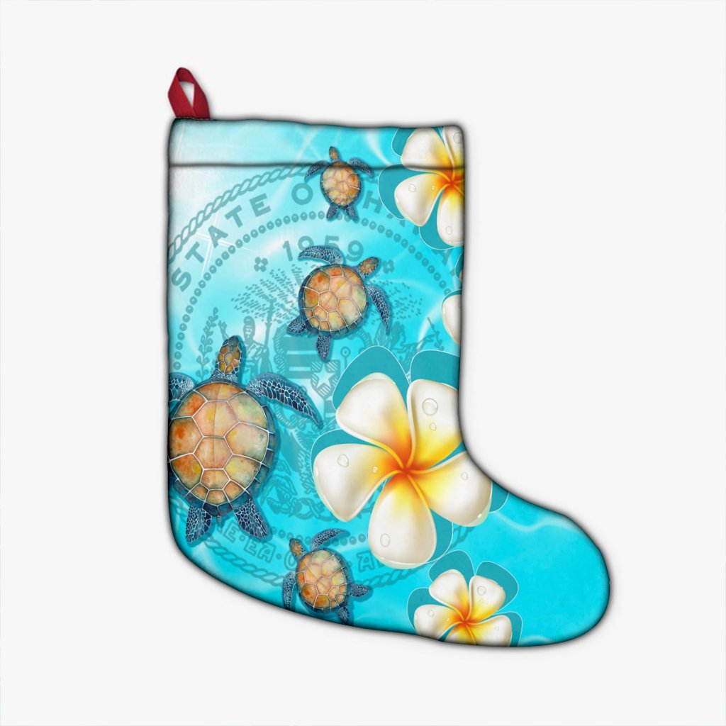 Hawaii Turtle Plumeria Coat Of Arm Ocean Christmas Stocking - AH Christmas Stocking 26 X 42 cm Black - Polynesian Pride