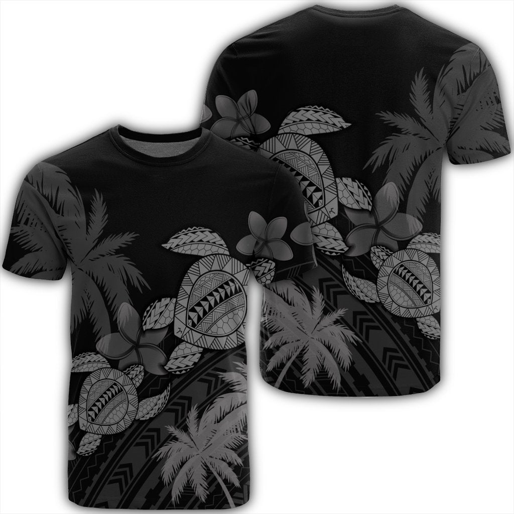 Hawaii Turtle Plumeria Coconut Tree Polynesian T Shirt Gray Unisex Black - Polynesian Pride