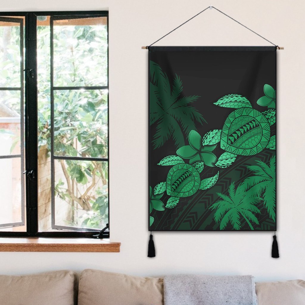 Hawaii Turtle Plumeria Coconut Tree Polynesian Hanging Poster - Green - AH - Polynesian Pride