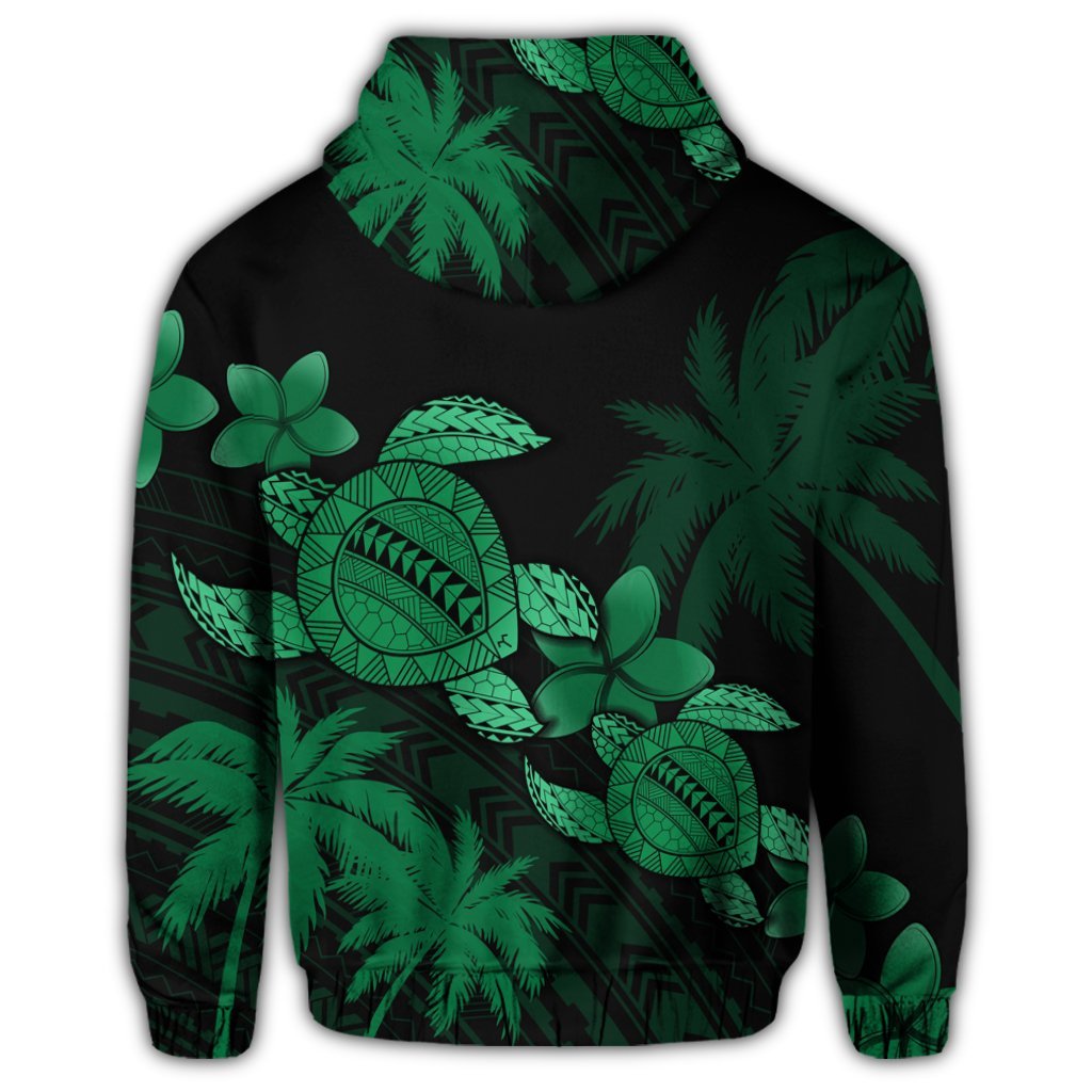 Hawaii Turtle Plumeria Coconut Tree Polynesian Zip Hoodie Green - Polynesian Pride