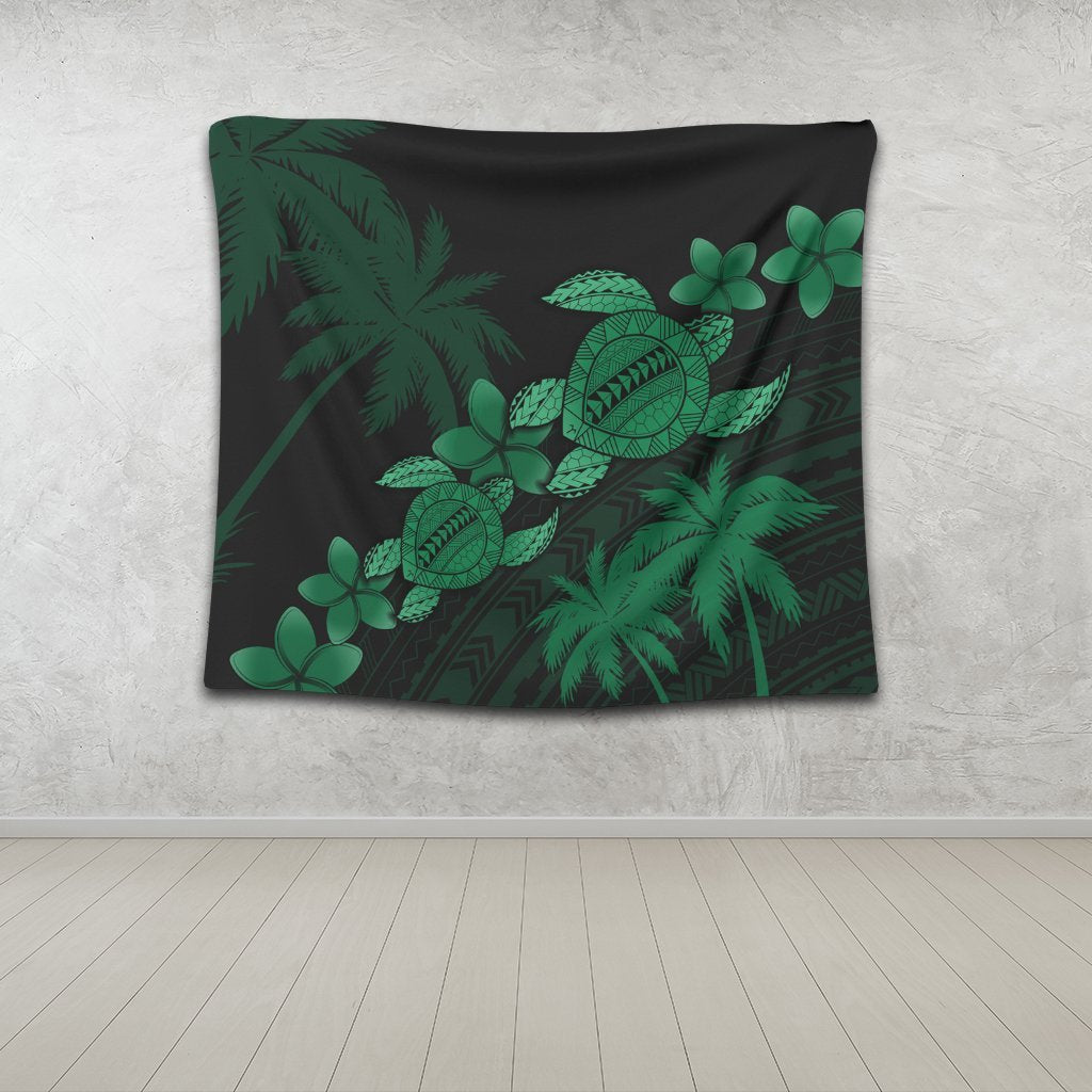 Hawaii Turtle Plumeria Coconut Tree Polynesian Tapestry - Green - AH - Polynesian Pride