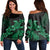 Hawaii Turtle Plumeria Coconut Tree Polynesian Women's Off Shoulder Sweater - Green - AH Black - Polynesian Pride