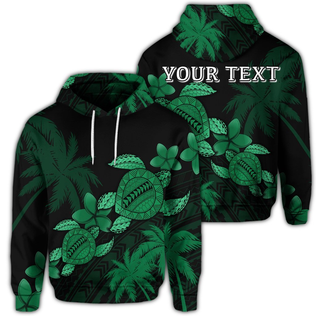 Custom Hawaii Turtle Plumeria Coconut Tree Polynesian Hoodie Green Unisex Art - Polynesian Pride