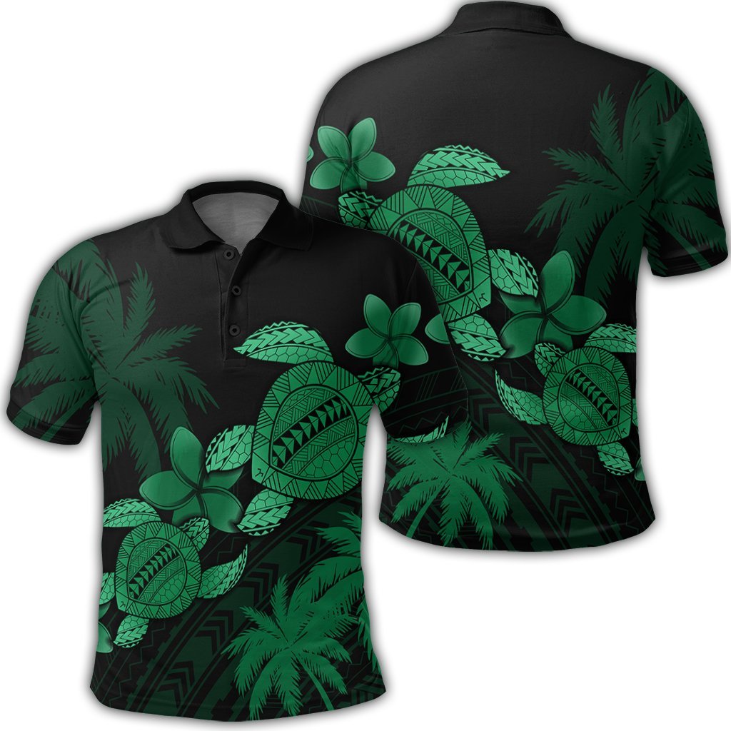 Hawaii Turtle Plumeria Coconut Tree Polynesian Polo Shirt Green Unisex Black - Polynesian Pride