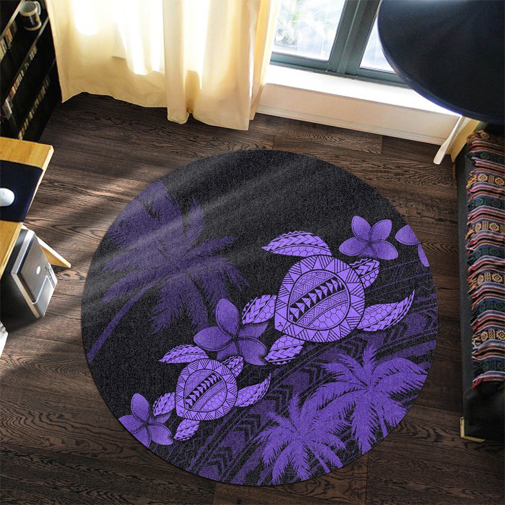 Hawaii Turtle Plumeria Coconut Tree Polynesian Round Carpet - Purple - AH - Polynesian Pride