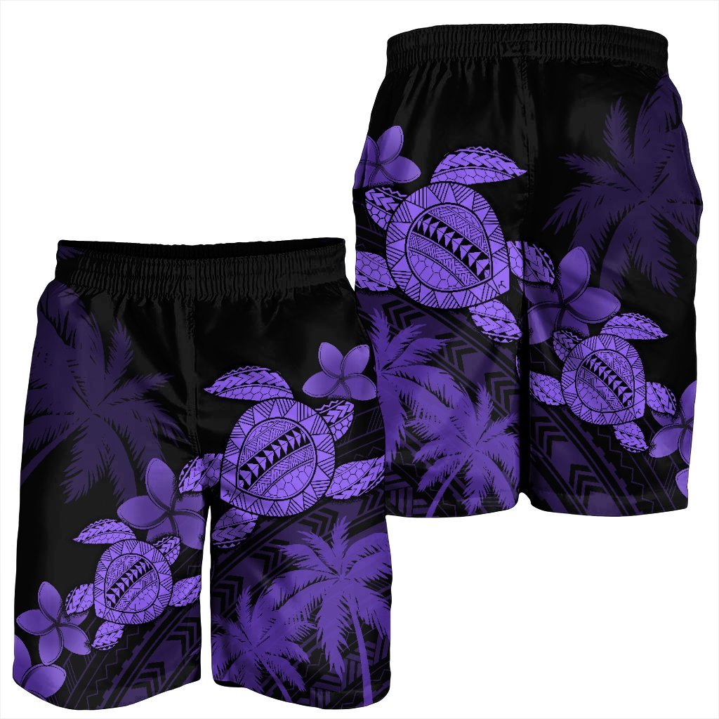 Hawaii Turtle Plumeria Coconut Tree Polynesian Men's Shorts - Purple - AH - Polynesian Pride