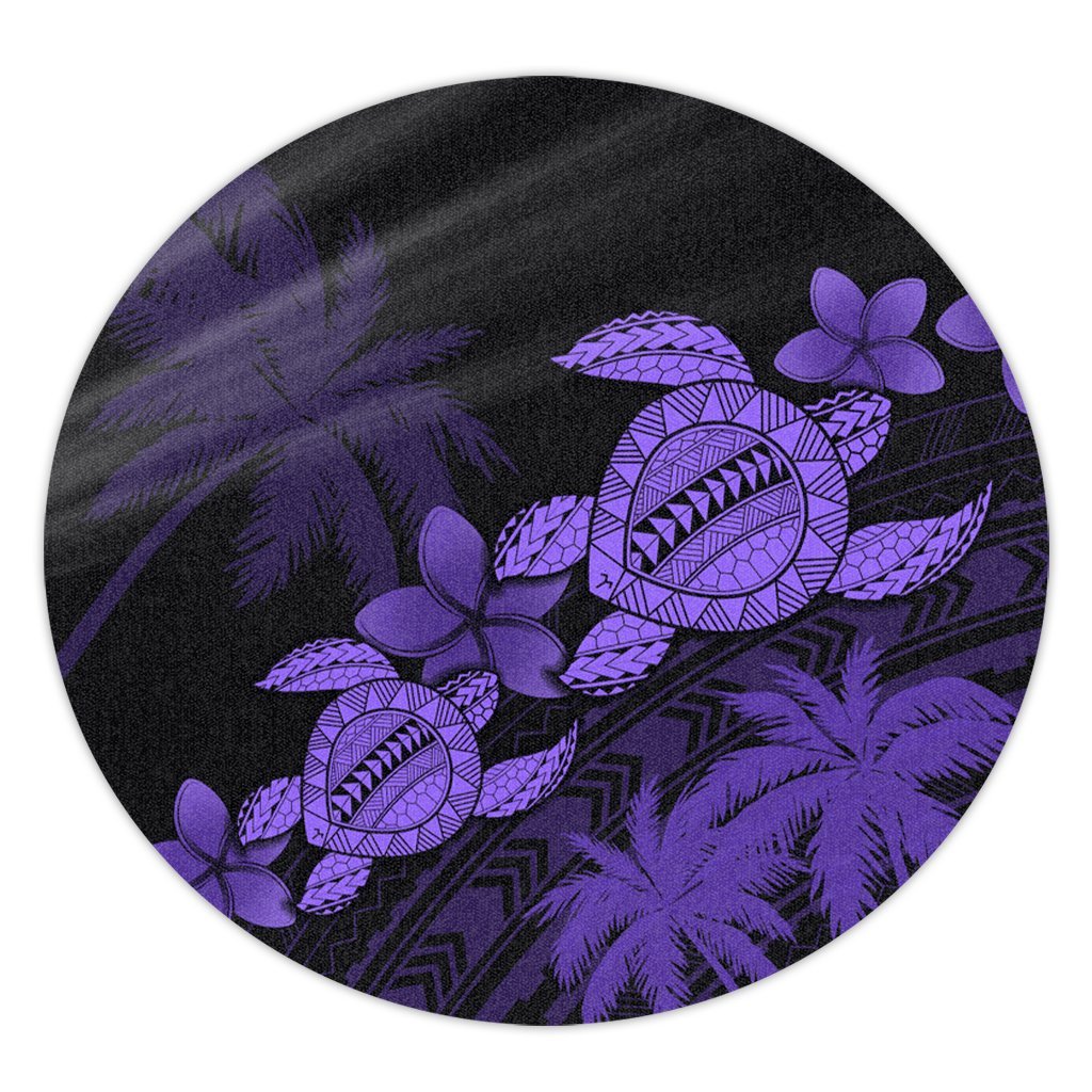 Hawaii Turtle Plumeria Coconut Tree Polynesian Round Carpet - Purple - AH Round Carpet Luxurious Plush - Polynesian Pride