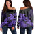 Hawaii Turtle Plumeria Coconut Tree Polynesian Women's Off Shoulder Sweater - Purple - AH Black - Polynesian Pride