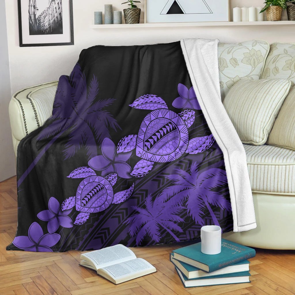 Hawaii Turtle Plumeria Coconut Tree Polynesian Premium Blankets - Purple - AH White - Polynesian Pride