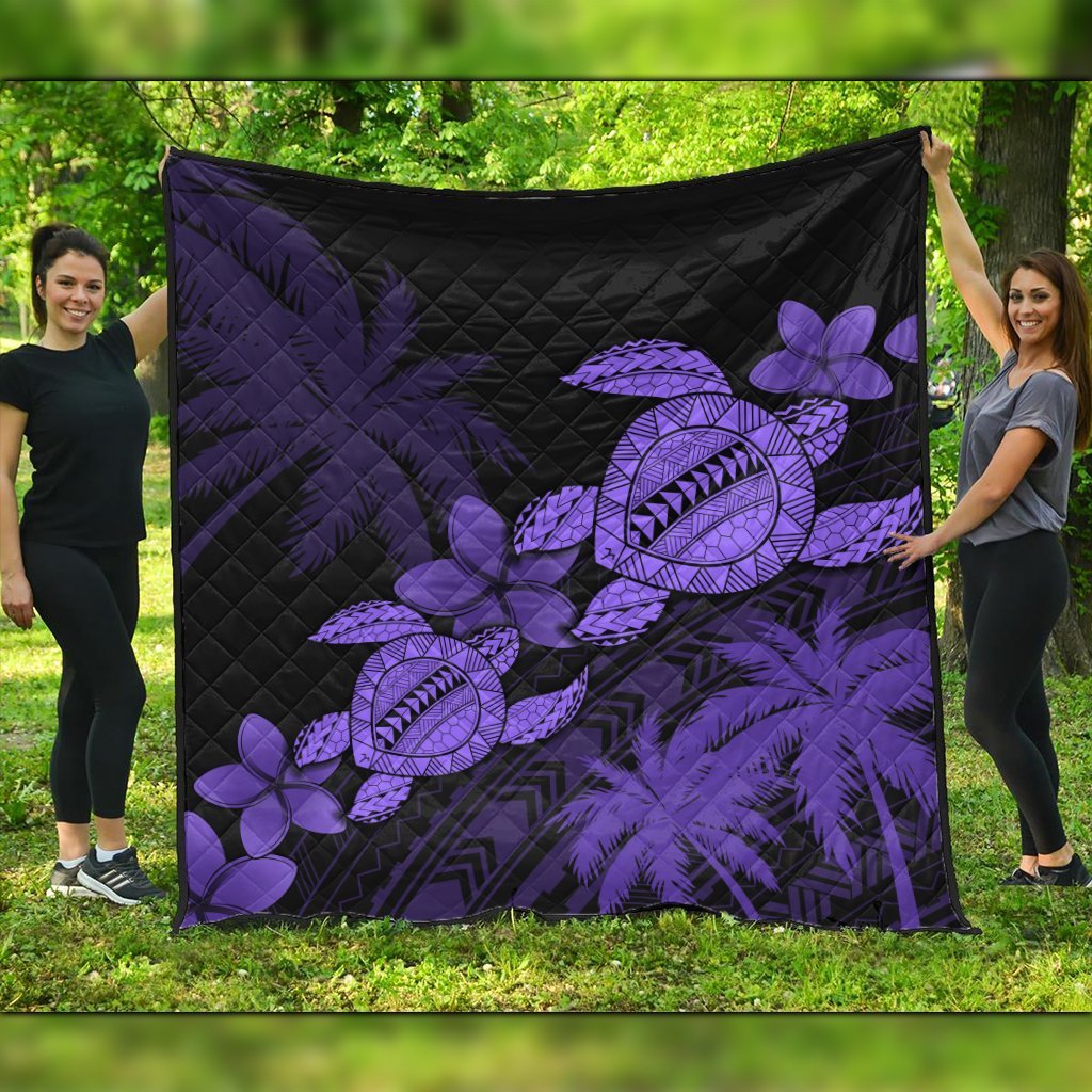 Hawaii Turtle Plumeria Coconut Tree Polynesian Premium Quilts - Purple - AH Black - Polynesian Pride