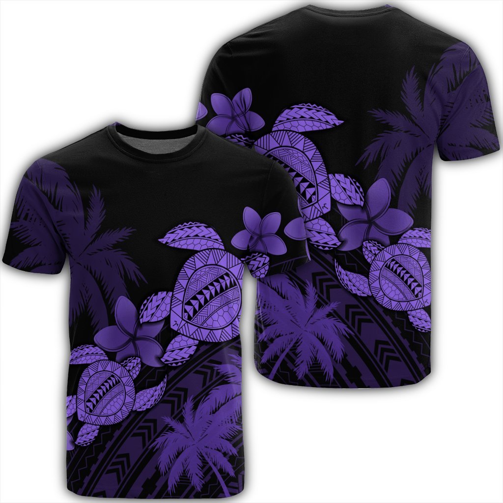 Hawaii Turtle Plumeria Coconut Tree Polynesian T Shirt Purple Unisex Black - Polynesian Pride