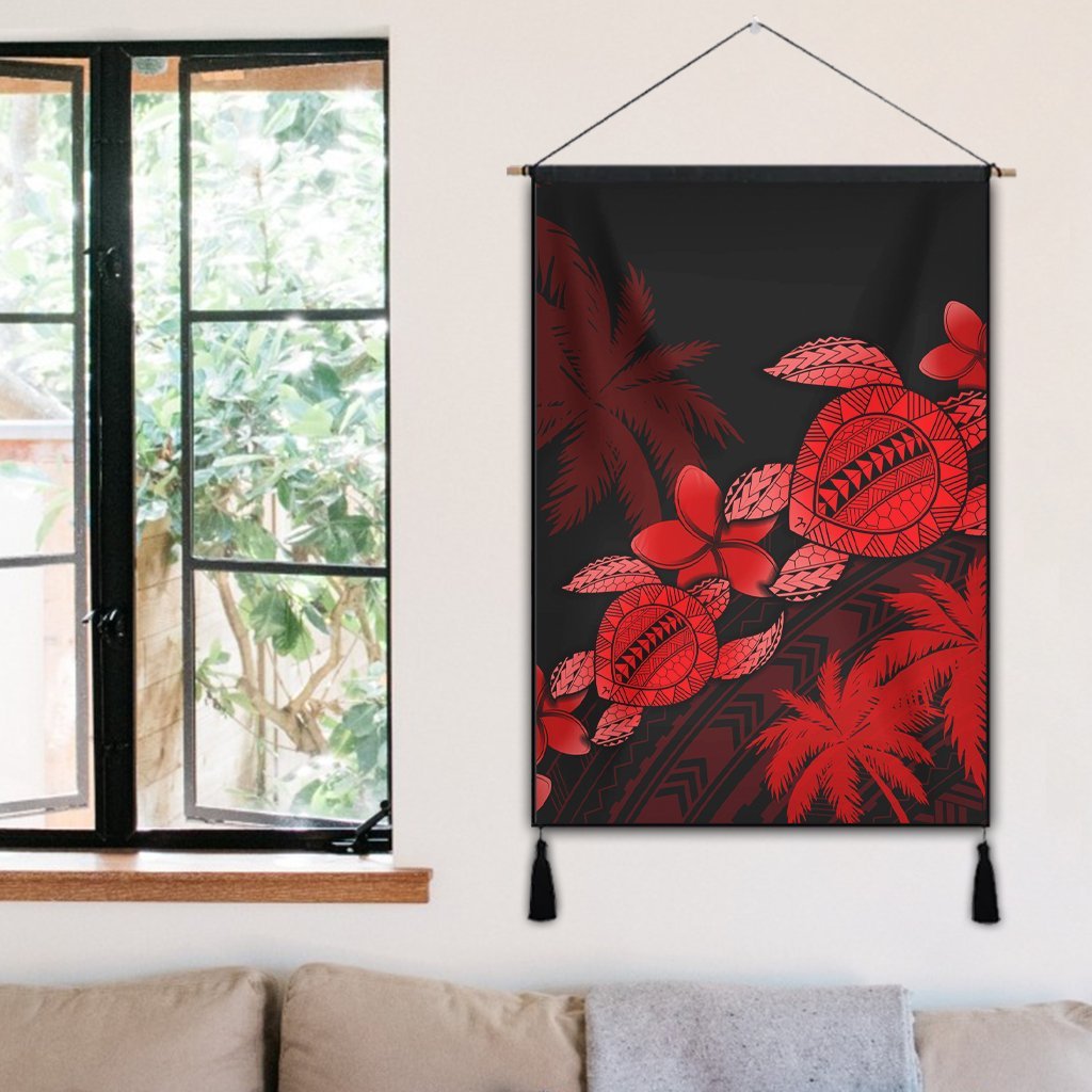 Hawaii Turtle Plumeria Coconut Tree Polynesian Hanging Poster - Red - AH - Polynesian Pride