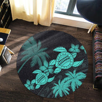 Hawaii Turtle Plumeria Coconut Tree Polynesian Round Carpet - Turquoise - AH - Polynesian Pride