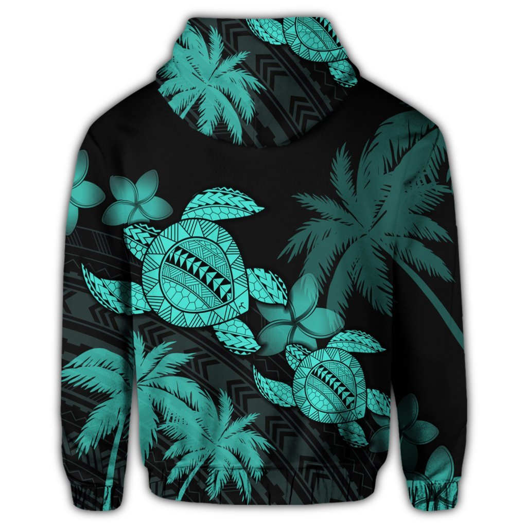 Hawaii Turtle Plumeria Coconut Tree Polynesian Zip Hoodie Turquoise - Polynesian Pride