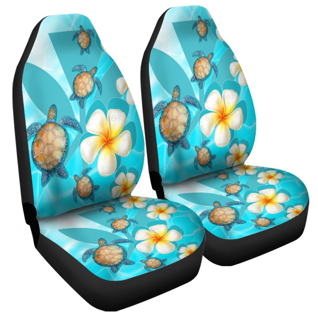 Hawaii Turtle Plumeria Kanaka Ocean Car Seat Covers - AH Universal Fit Black - Polynesian Pride