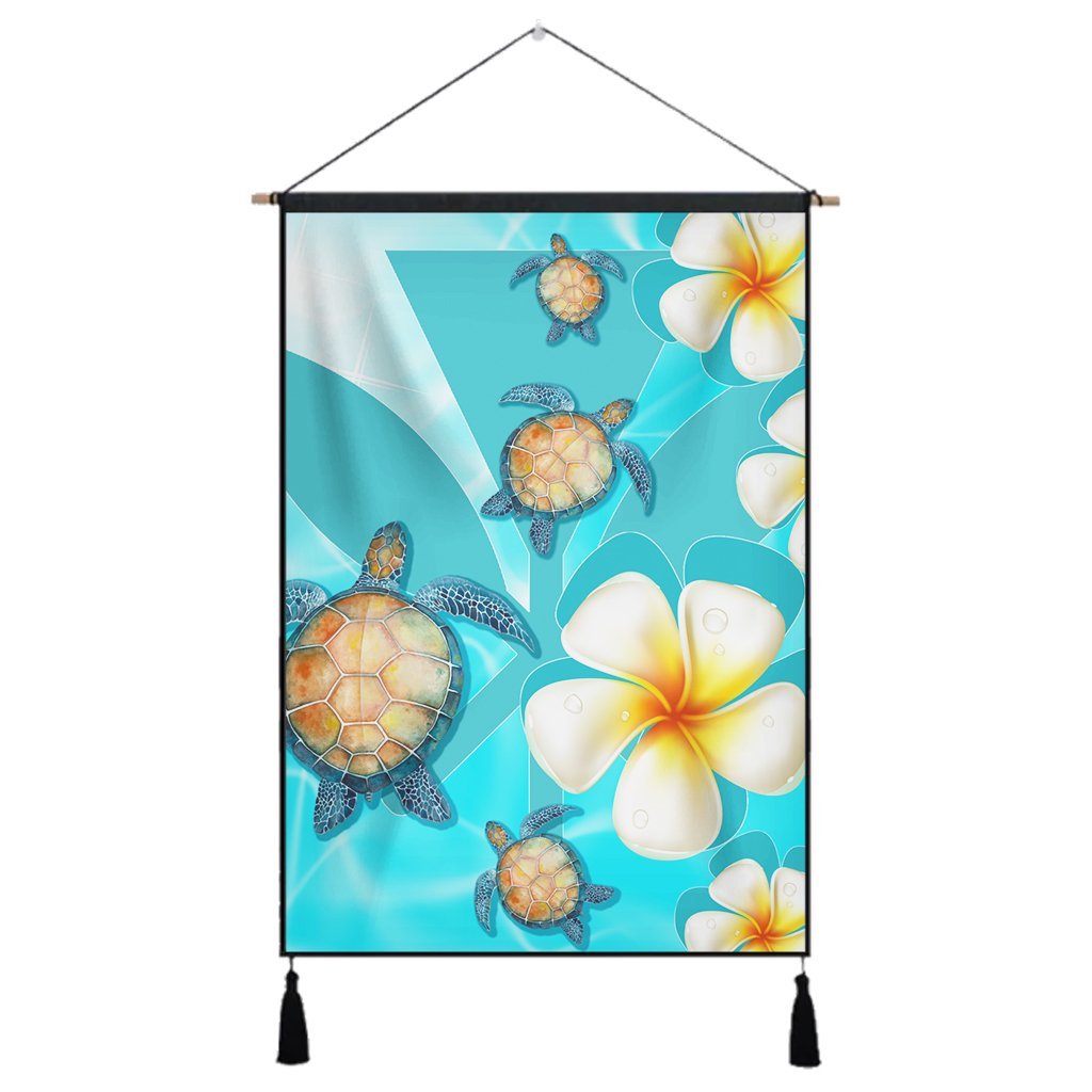 Hawaii Turtle Plumeria Kanaka Ocean Hanging Poster - AH Hanging Poster Cotton And Linen - Polynesian Pride