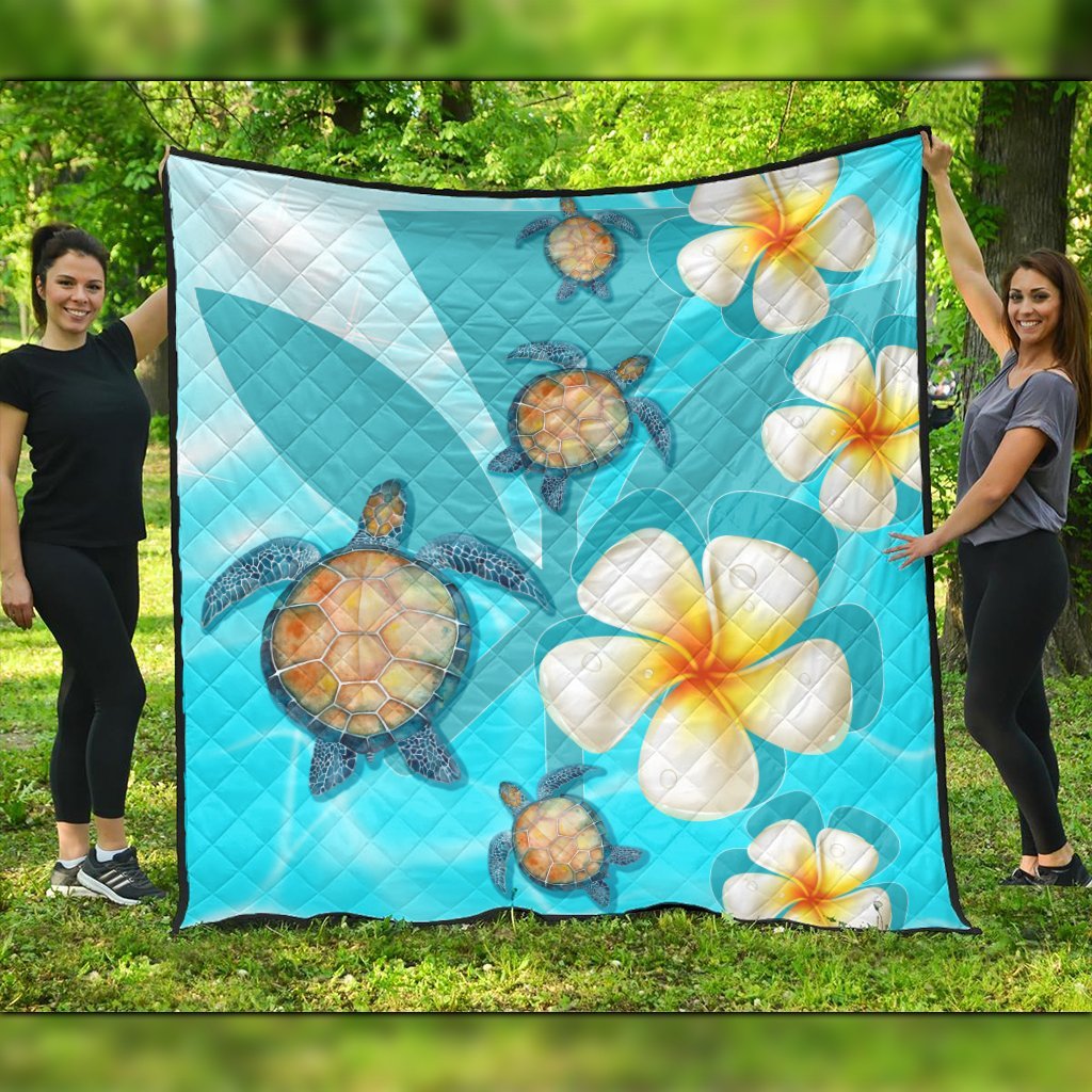 Hawaii Turtle Plumeria Kanaka Ocean Premium Quilts - AH Black - Polynesian Pride