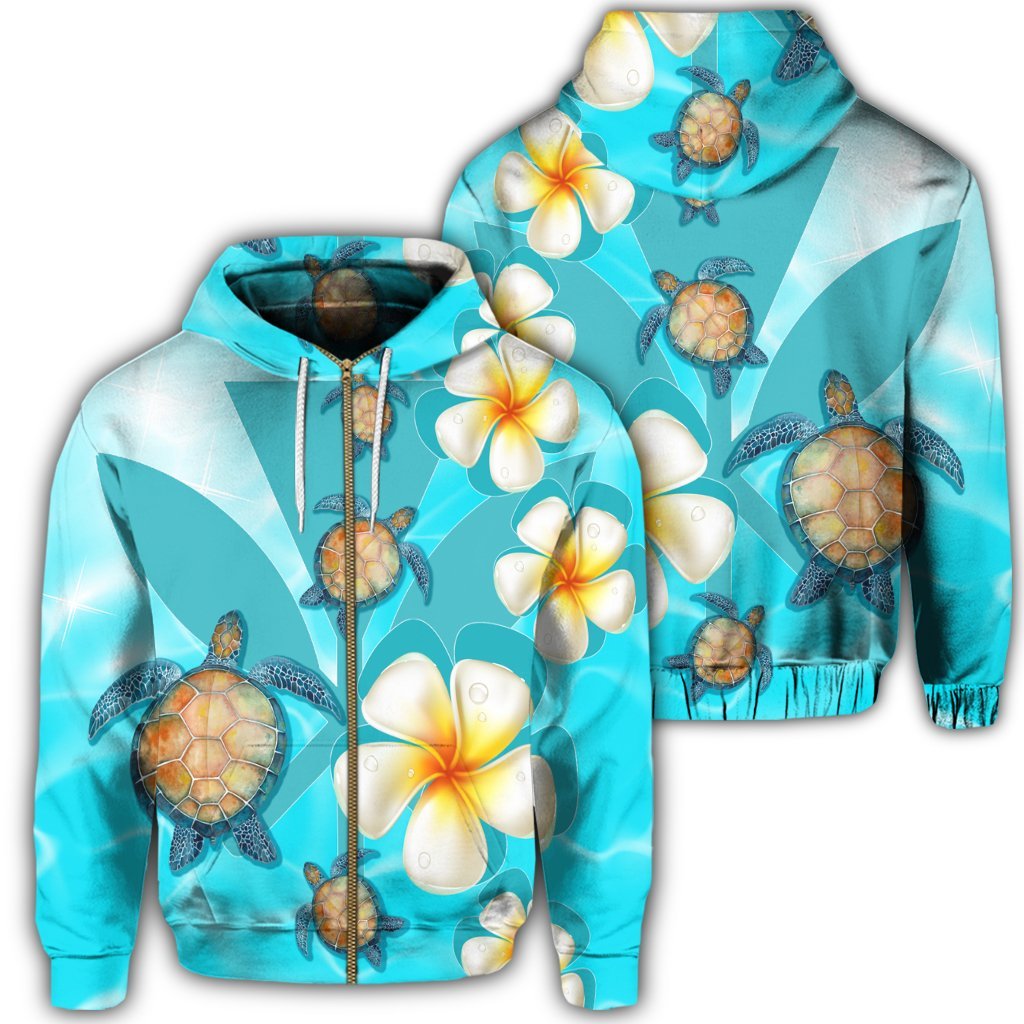Hawaii Turtle Plumeria Kanaka Ocean Zip Hoodie Unisex Art - Polynesian Pride