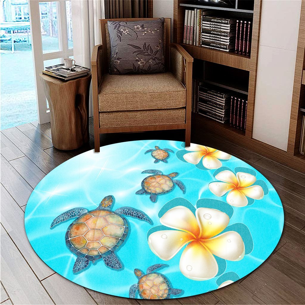 Hawaii Turtle Plumeria Ocean Round Carpet - AH - Polynesian Pride