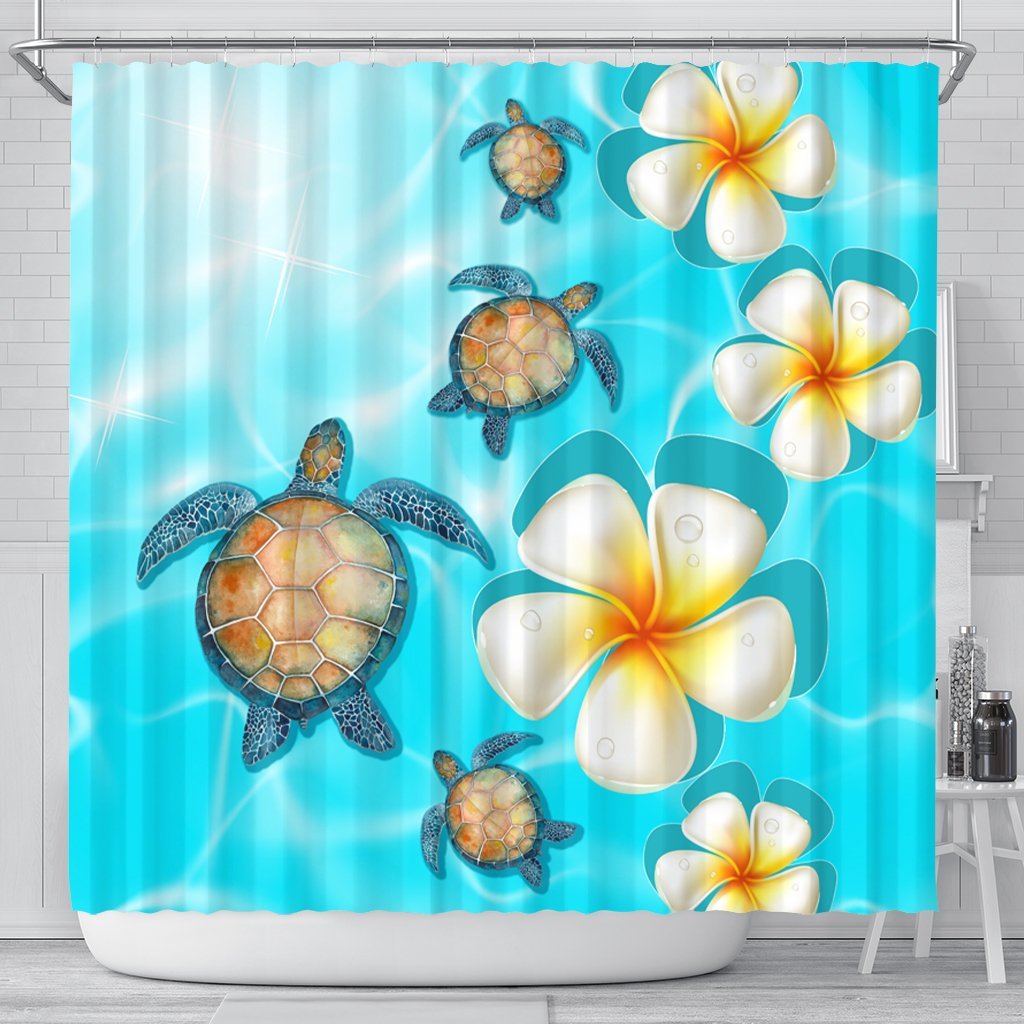 Hawaii Turtle Plumeria Ocean Shower Curtain - AH 177 x 172 (cm) Black - Polynesian Pride