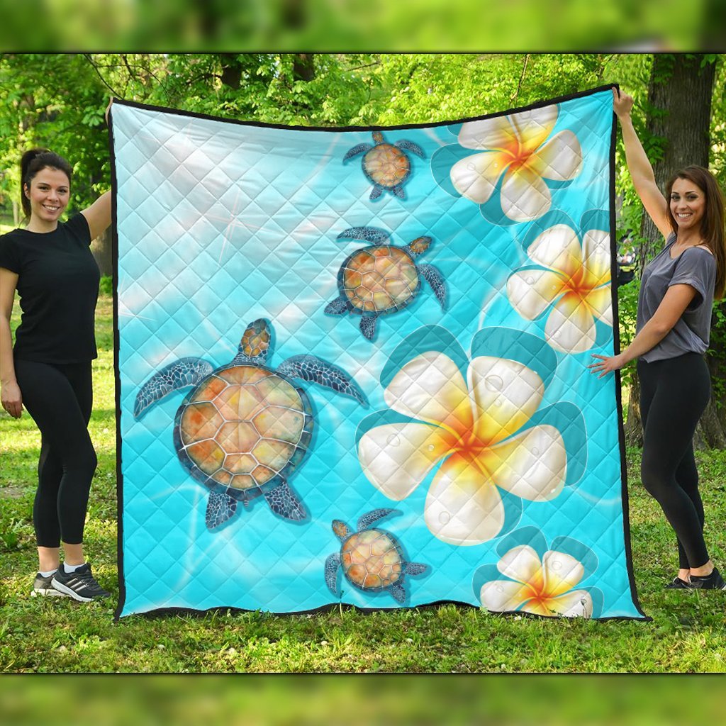 Hawaii Turtle Plumeria Ocean Premium Quilts - AH Black - Polynesian Pride