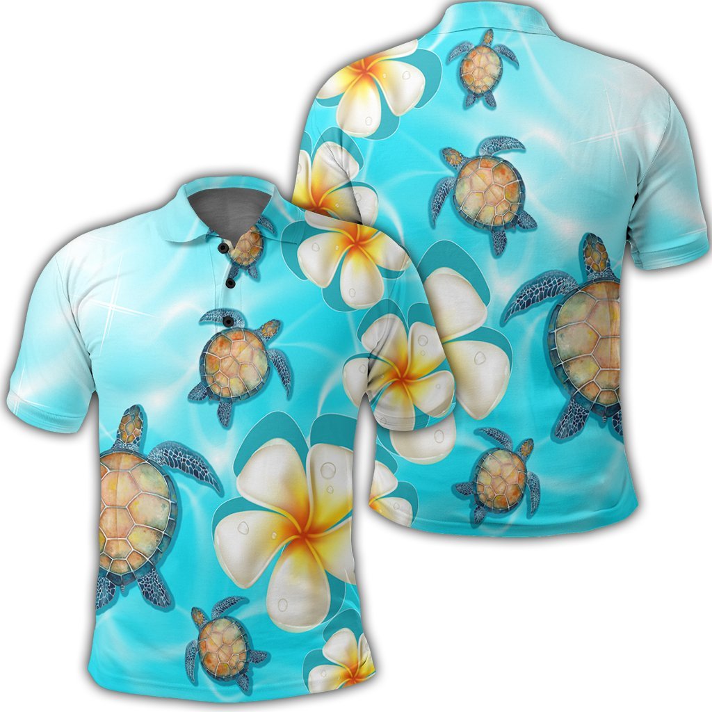 Hawaii Turtle Plumeria Ocean Polo Shirt Unisex Black - Polynesian Pride