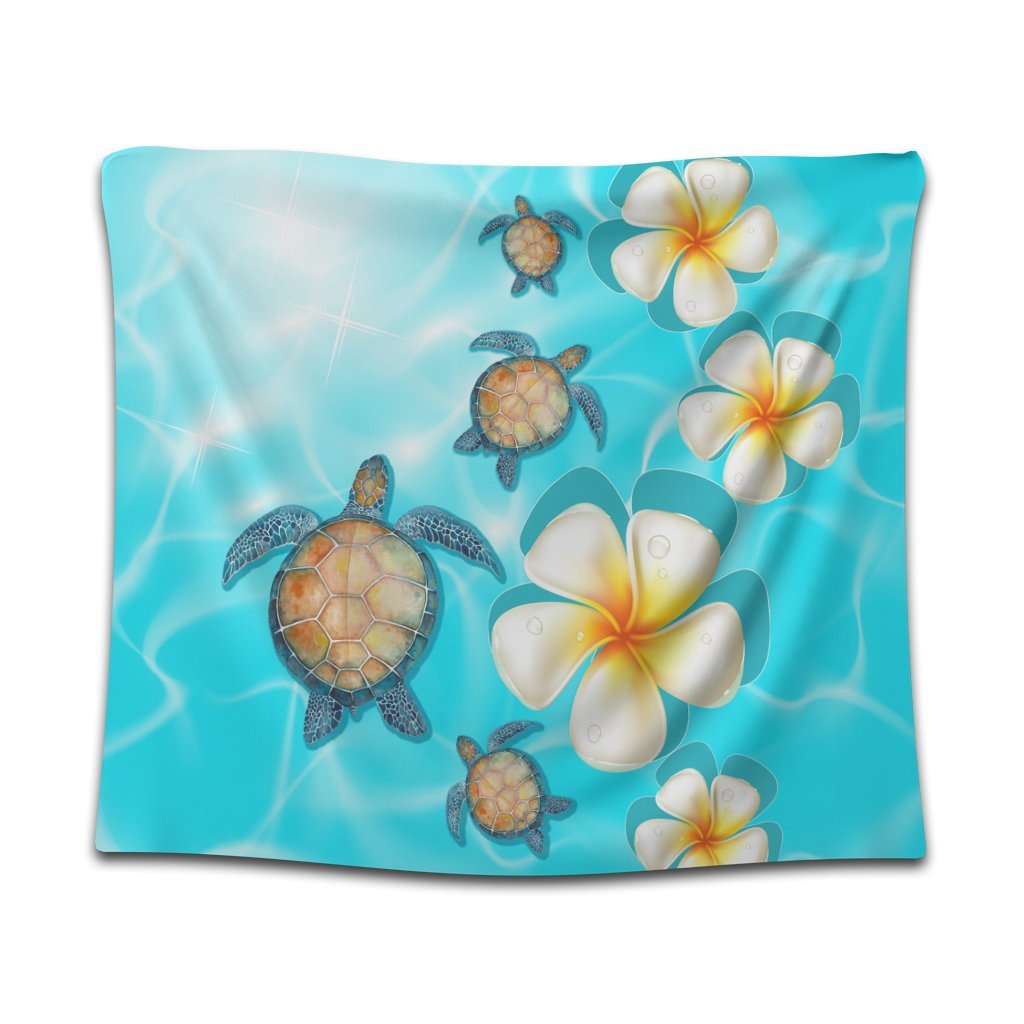 Hawaii Turtle Plumeria Ocean Tapestry - AH Wall Tapestry Black - Polynesian Pride