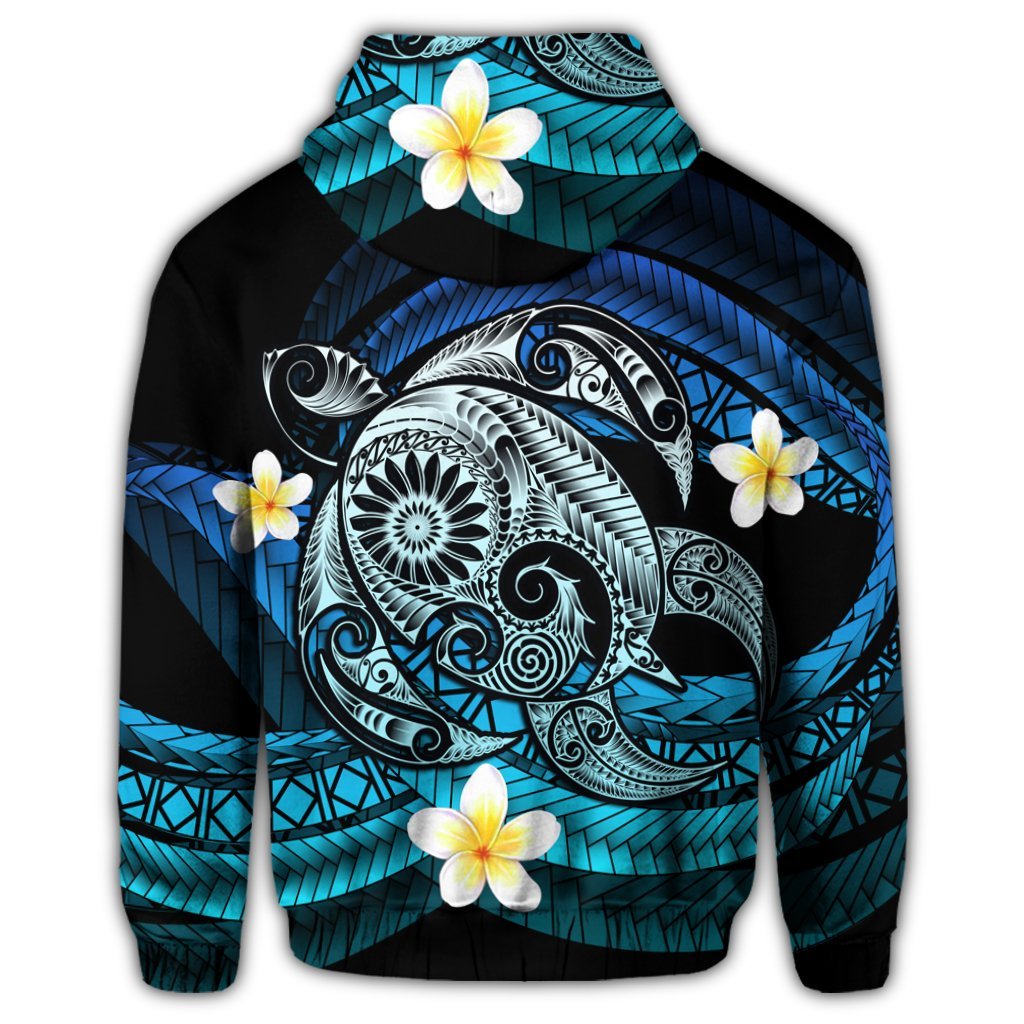 Hawaii Turtle Plumeria Polynesian Zip Hoodie Mela Style - Polynesian Pride