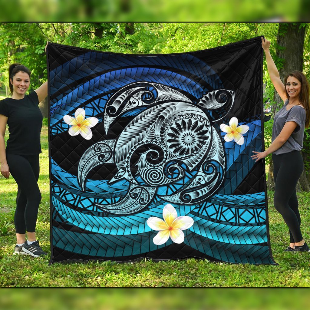 Hawaii Turtle Plumeria Polynesian Premium Quilts - Mela Style - AH Black - Polynesian Pride