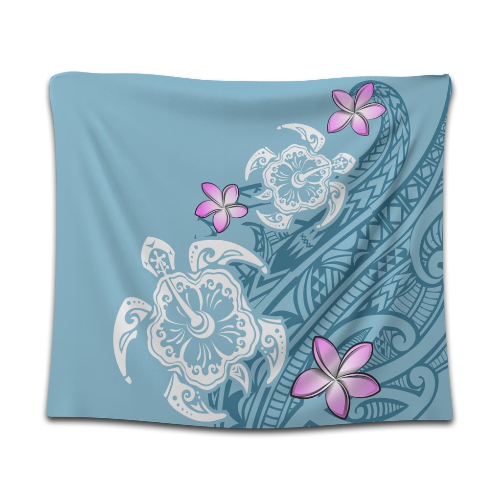 Hawaii Turtle Plumeria Polynesian Simple Tapestry - AH Wall Tapestry Black - Polynesian Pride