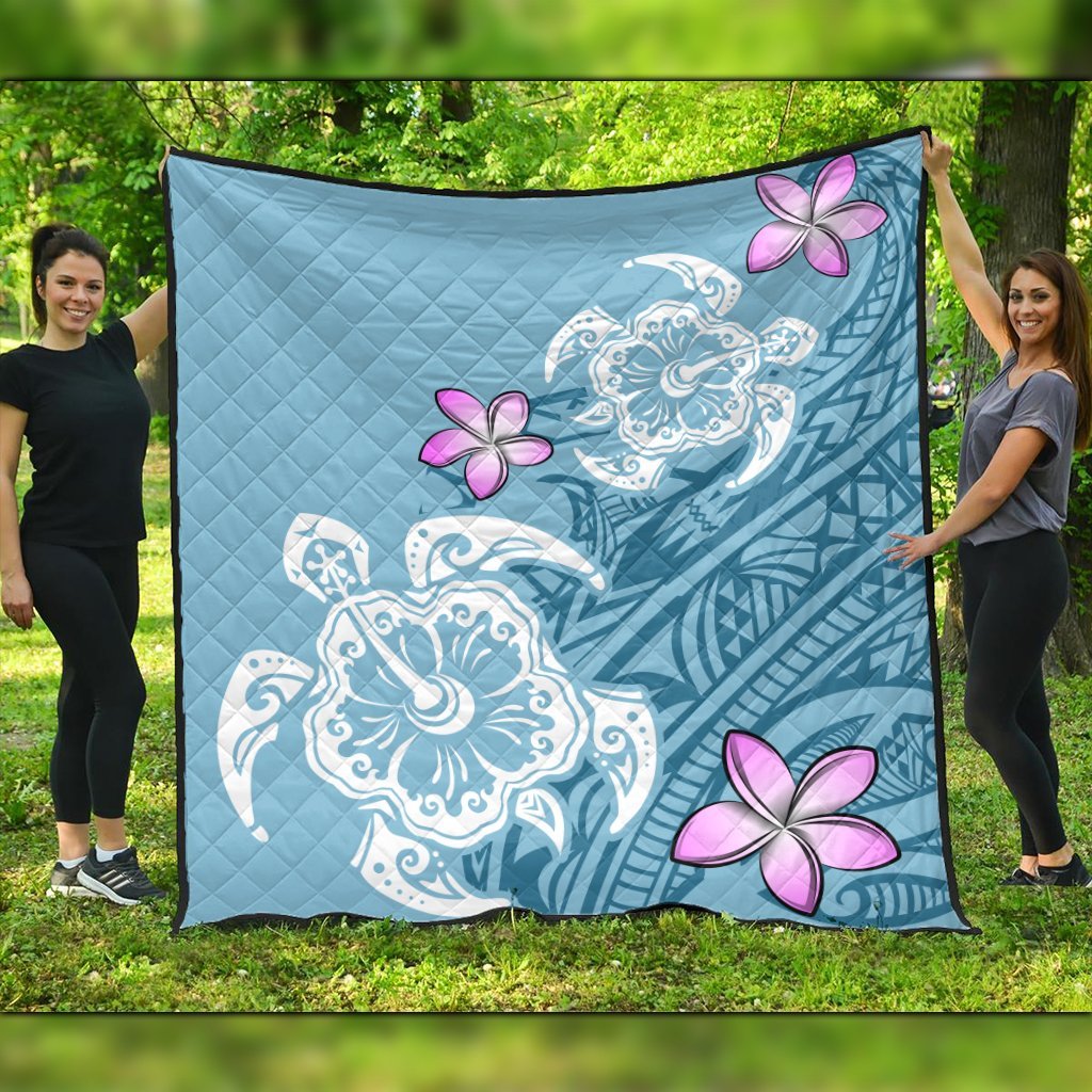 Hawaii Turtle Plumeria Polynesian Simple Premium Quilts - AH Black - Polynesian Pride