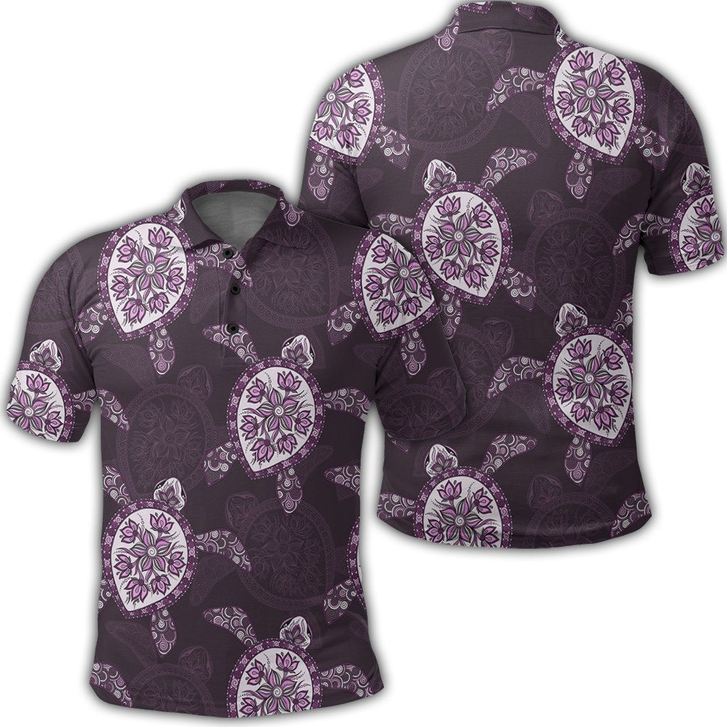 Hawaii Turtle Plumeria Violet Polo Shirt Unisex Black - Polynesian Pride