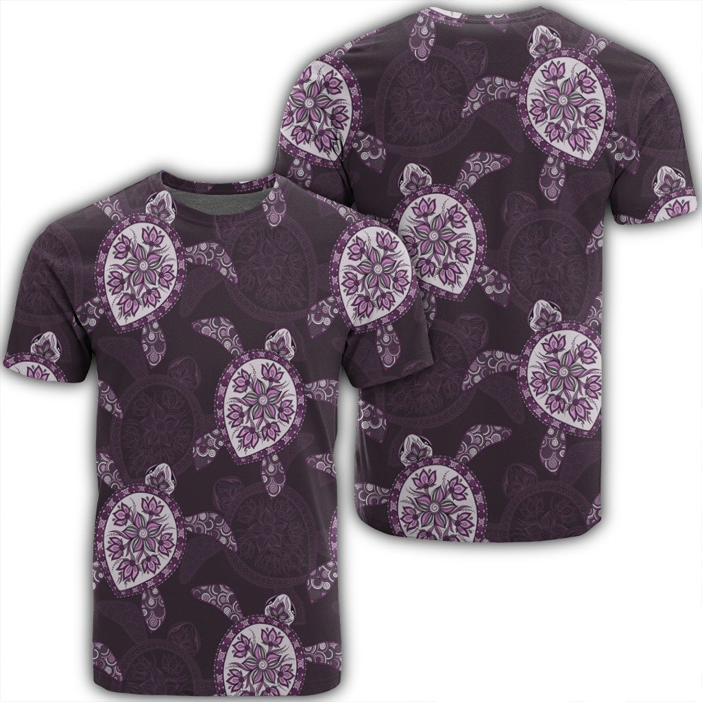 Hawaii Turtle Plumeria Violet T Shirt Unisex Black - Polynesian Pride