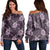 Hawaii Turtle Plumeria Violet Women's Off Shoulder Sweater - AH Black - Polynesian Pride