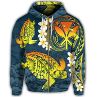 Hawaii Turtle Plumerian Polynesian Zip Hoodie Sease Style ver 2 - Polynesian Pride