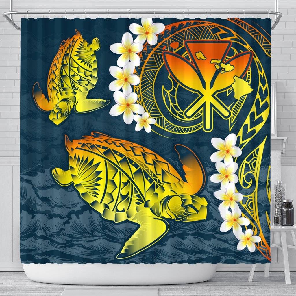 Hawaii Turtle Plumerian Polynesian Shower Curtain - Sease Style - ver 2 - AH 177 x 172 (cm) Black - Polynesian Pride