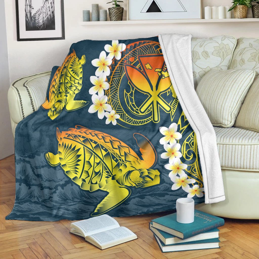 Hawaii Turtle Plumerian Polynesian Premium Blankets - Sease Style - ver 2 - AH White - Polynesian Pride