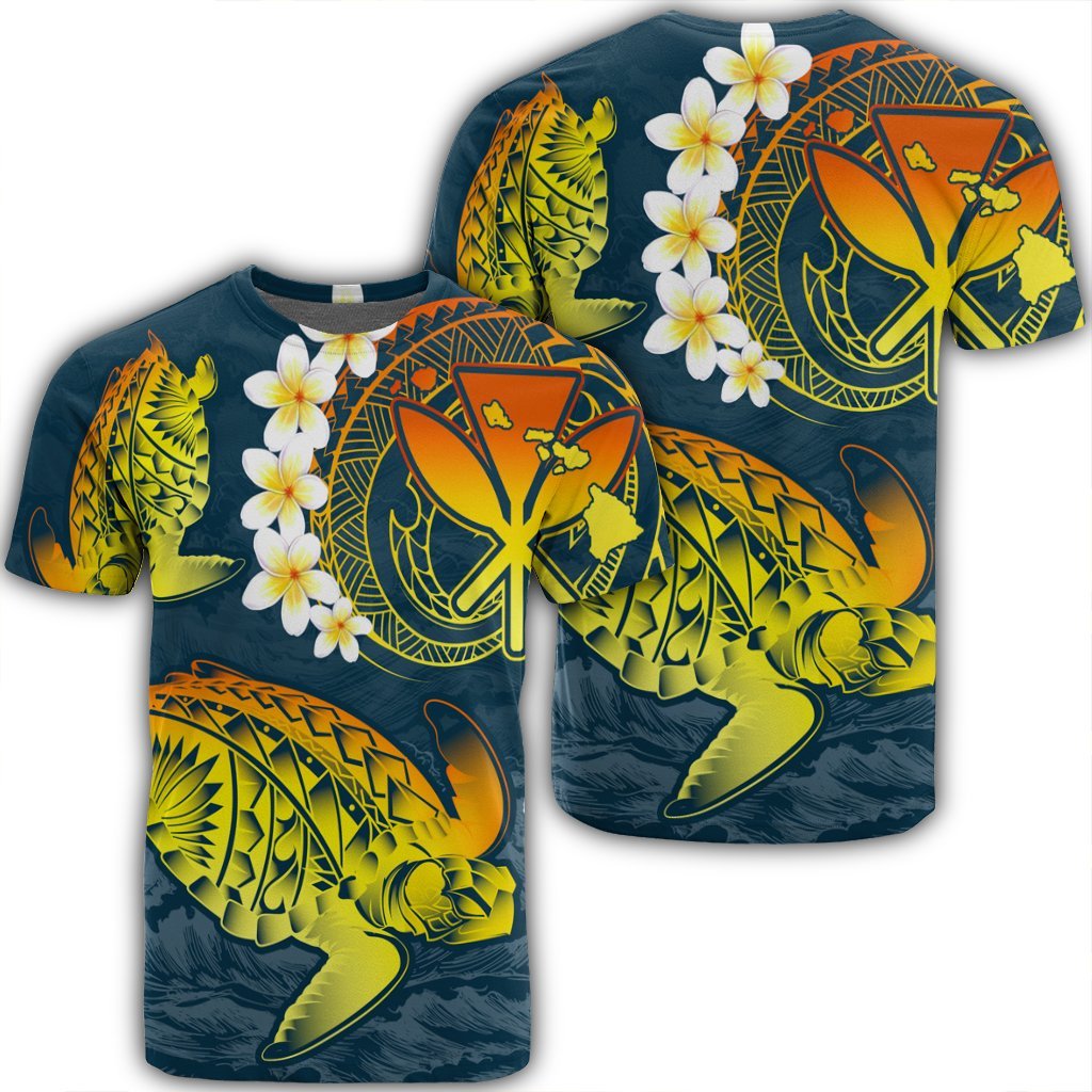 Hawaii Turtle Plumerian Polynesian T Shirt Sease Style ver 2 Unisex Black - Polynesian Pride