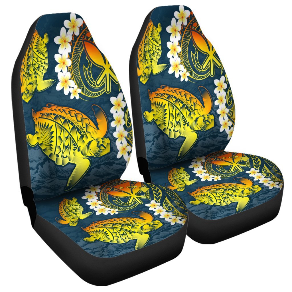 Hawaii Turtle Plumerian Polynesian Car Seat Covers - Sease Style - ver 2 - AH Universal Fit Black - Polynesian Pride