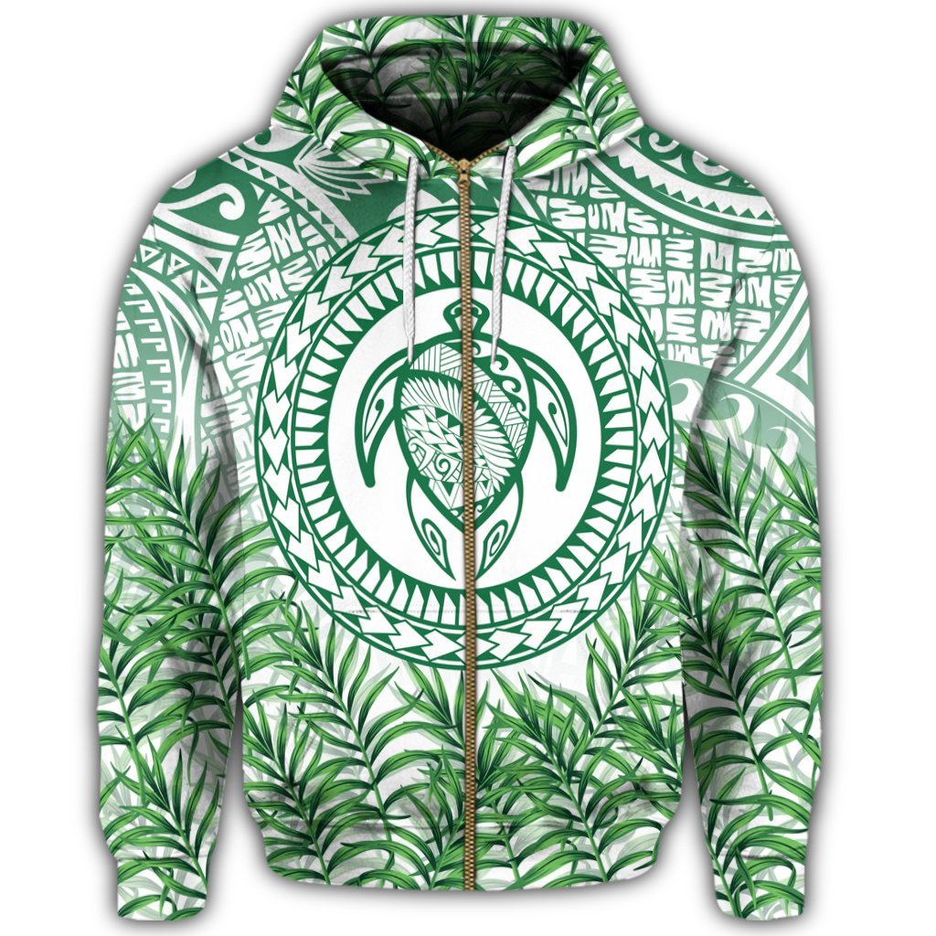 Hawaii Turtle Polyneian Palm Tree Leaf Zip Hoodie - Polynesian Pride