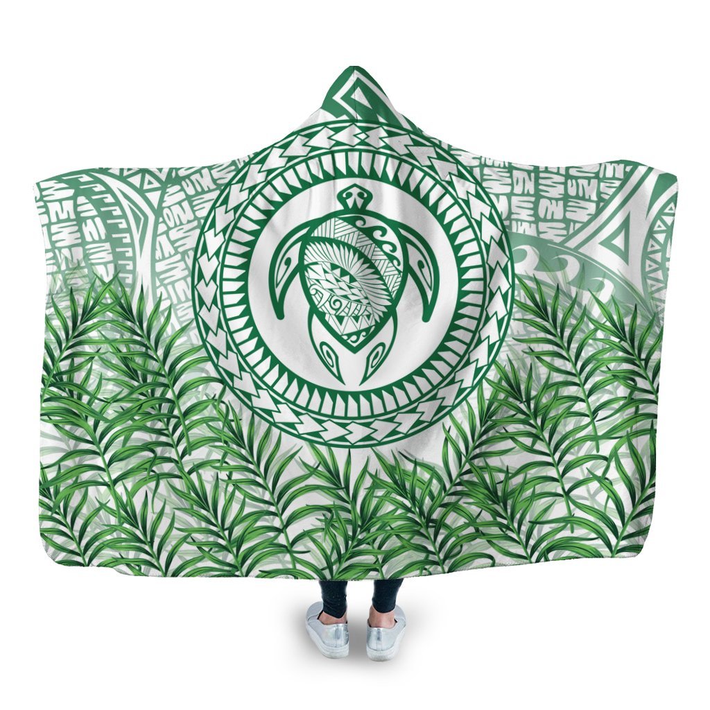 Hawaii Turtle Polyneian Palm Tree Leaf Hooded Blanket - AH Hooded Blanket White - Polynesian Pride
