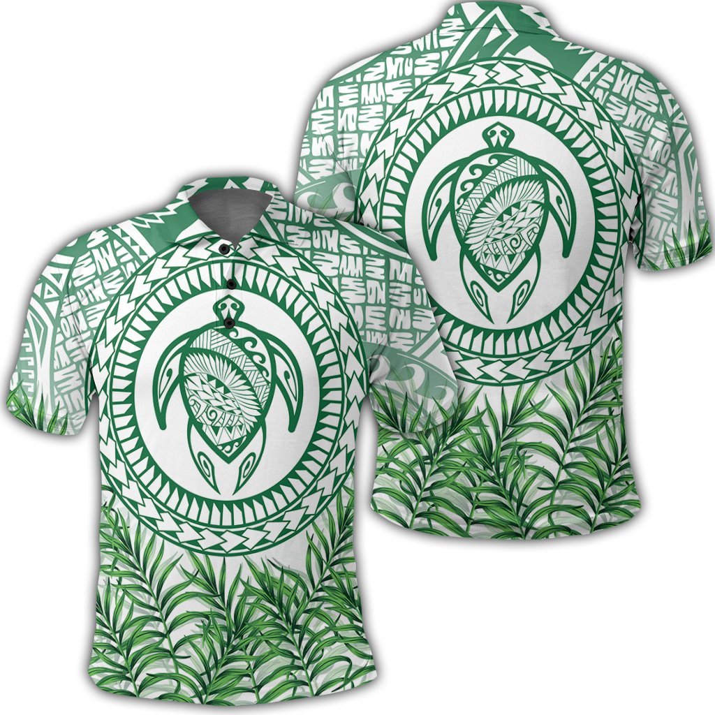 Hawaii Turtle Polyneian Palm Tree Leaf Polo Shirt Unisex Black - Polynesian Pride