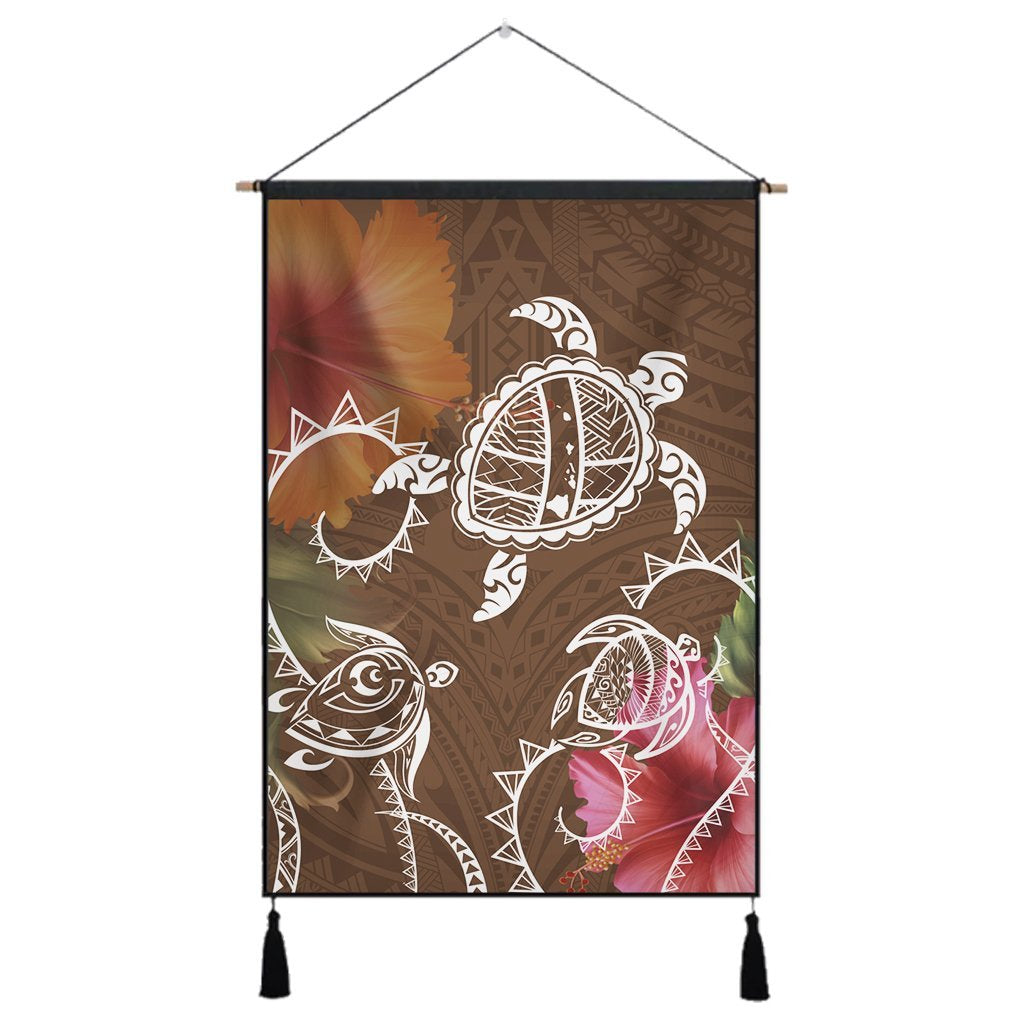 Hawaii Turtle Polynesian Hanging Poster - Herd Style - AH Hanging Poster Cotton And Linen - Polynesian Pride