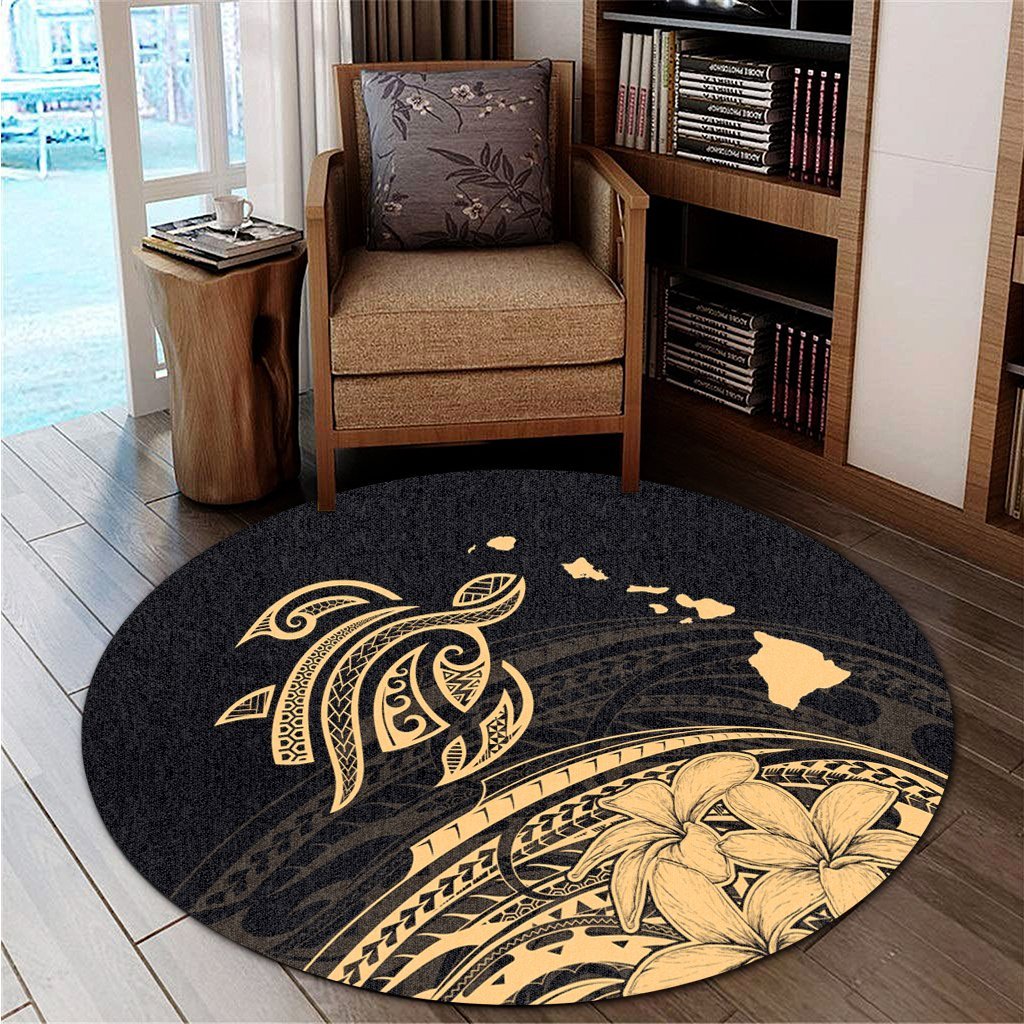 Hawaii Turtle Polynesian Map Plumeria Round Carpet - AH - Polynesian Pride