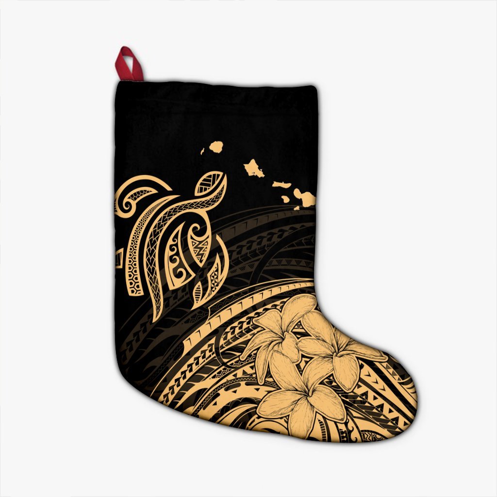 Hawaii Turtle Polynesian Map Plumeria Christmas Stocking - AH Christmas Stocking 26 X 42 cm Black - Polynesian Pride