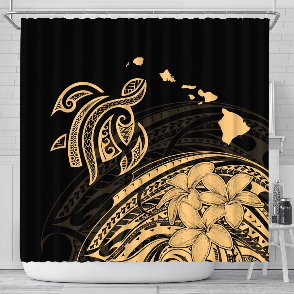 Hawaii Turtle Polynesian Map Plumeria Shower Curtain - AH 177 x 172 (cm) Black - Polynesian Pride